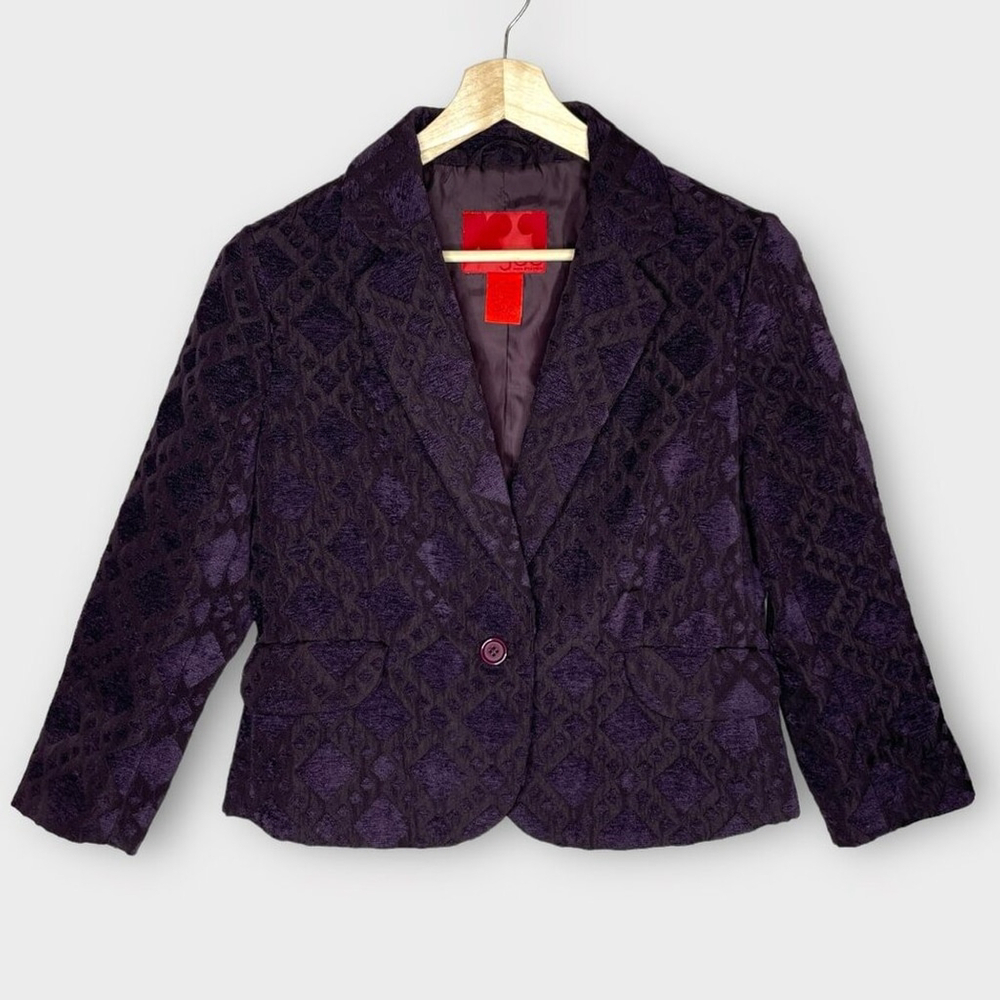 JOE FRESH Cropped 3/4 Sleeve Plum Blazer Woman's LARGE Velvet Gothic Elegance